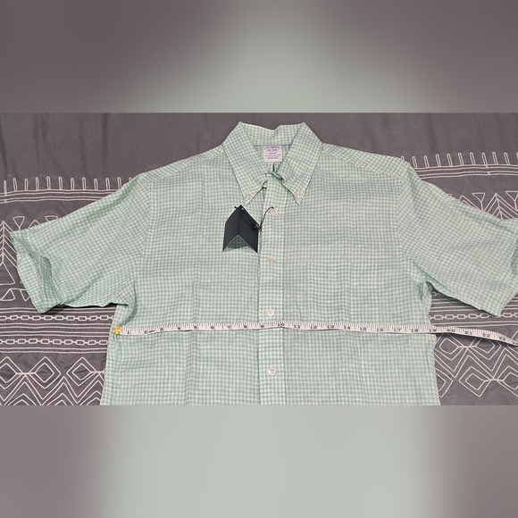 Brooks Brothers Irish Linen Green And White Gingham Regent Polo Size Medium - Picture 6 of 9